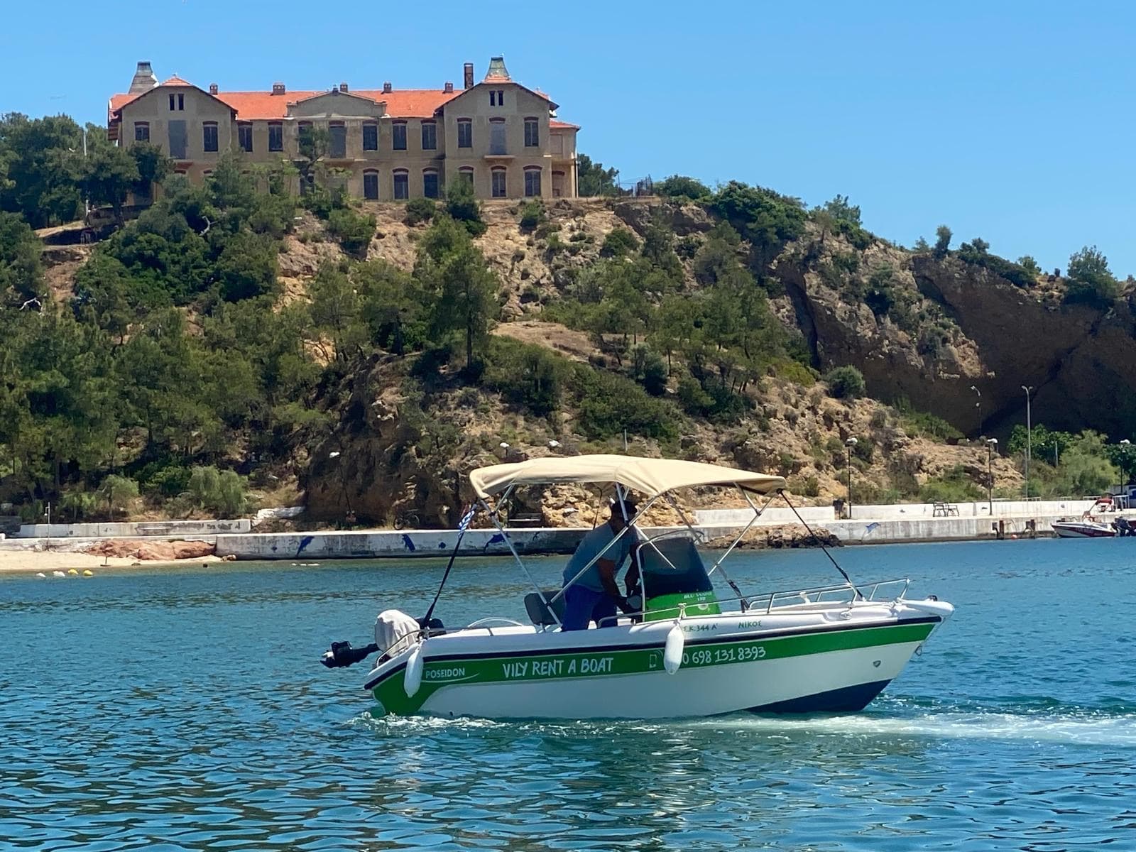 Nikos speedboat ready for a day trip from Limenaria
